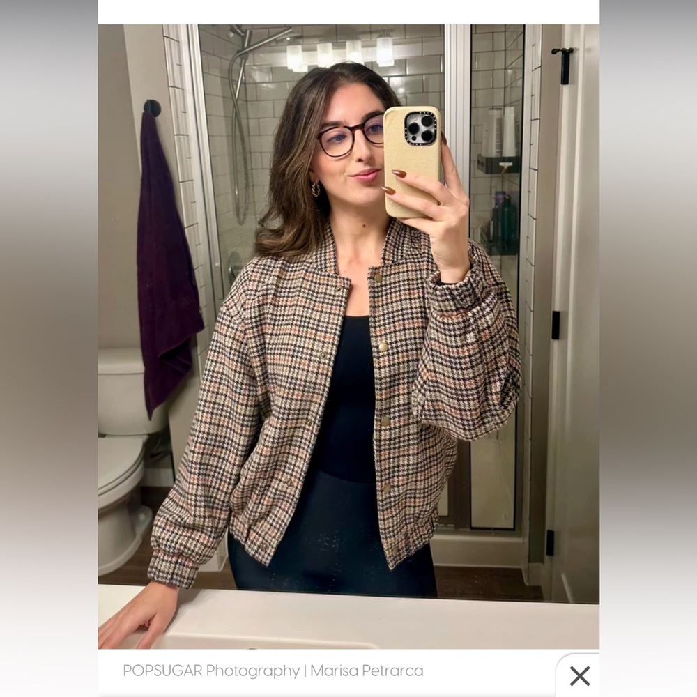 Old Navy Plaid Bomber Jacket in Brown and Cream